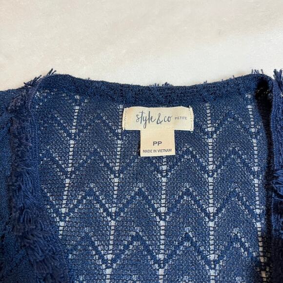 Style & Co. Pontelle Knit Open Front Cardigan w/ Fringe Trim Size PP Coastal - Picture 3 of 7